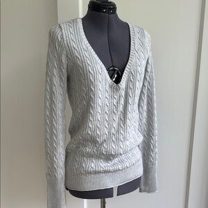 Brandy Melville Gray V-Neck Cable Knit Sweater